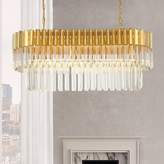 Postmodern Brass Island Light Fixture - 8 Heads Crystal Rod Hanging Design