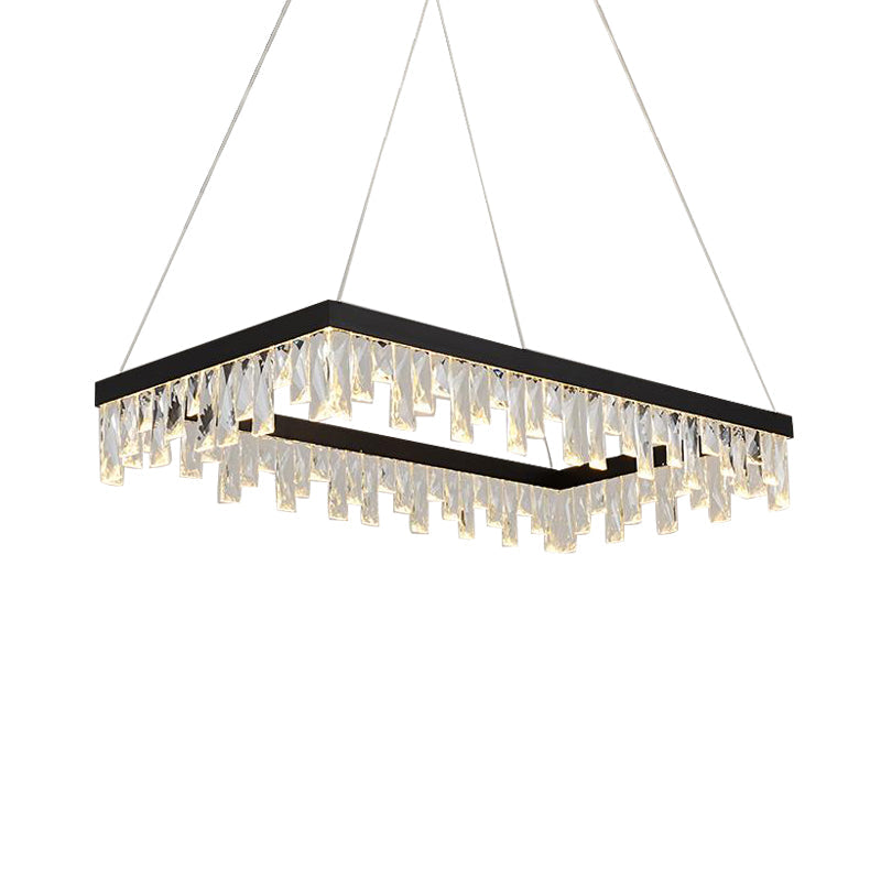 Modern Crystal Block Rectangle Hanging Light - Led Black Chandelier (16/23.5 Wide)