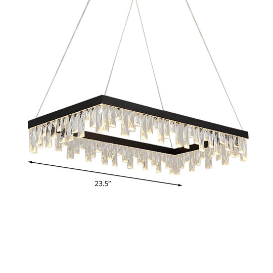 Modern Crystal Block LED Black Chandelier Lighting - Rectangle Hanging Light in 16"/23.5" Width