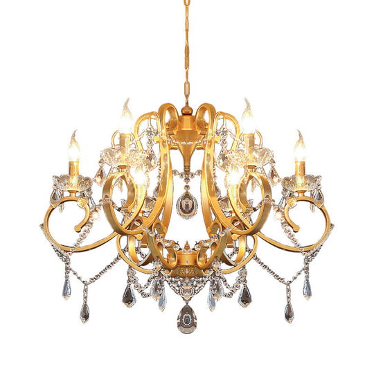 Brass Crystal Drop Chandelier Lamp - Postmodern Pendant Light For Candle Dining Room 6 Heads