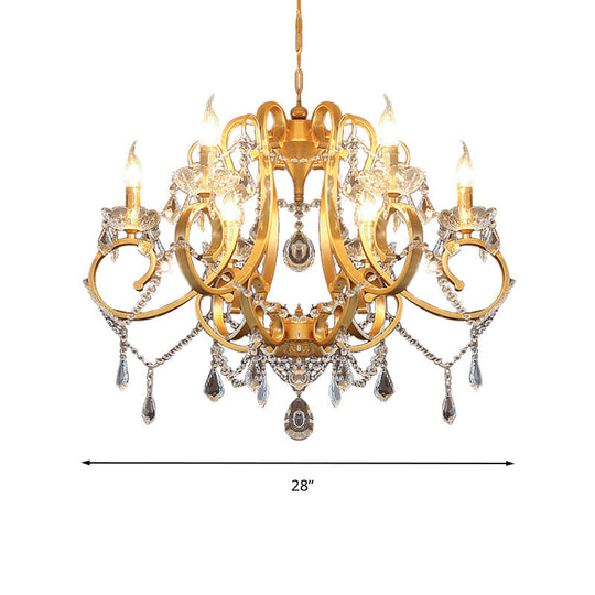 Brass Crystal Drop Chandelier Lamp - Postmodern Pendant Light For Candle Dining Room 6 Heads