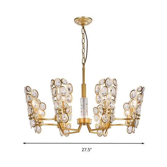 Postmodern Brass Candelabra Pendant Chandelier with Crystal Encrusted Ceiling Suspension – 6 Heads