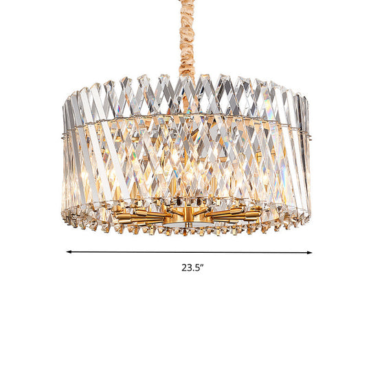 Contemporary Tri-Sided Crystal Rod Drum Ceiling Light Chandelier - 10 Heads Chandelier Fixture