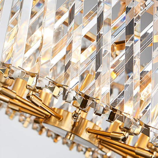 Contemporary Tri-Sided Crystal Rod Drum Ceiling Light Chandelier - 10 Heads Chandelier Fixture