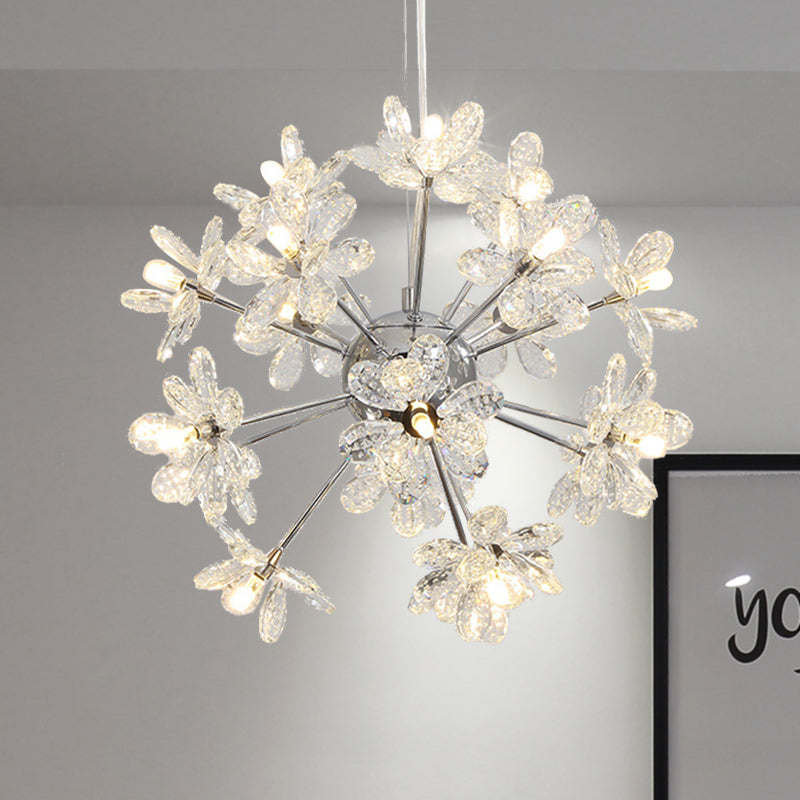 Contemporary Crystal Starburst Ceiling Light Fixture - Chrome/Gold Chandelier Pendant Light - Multi-Head - Various Width Options