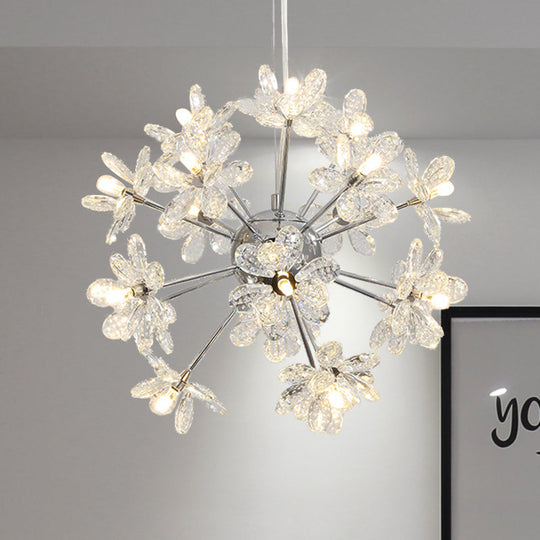 Contemporary Crystal Starburst Ceiling Light Fixture - Chrome/Gold Chandelier Pendant Light - Multi-Head - Various Width Options