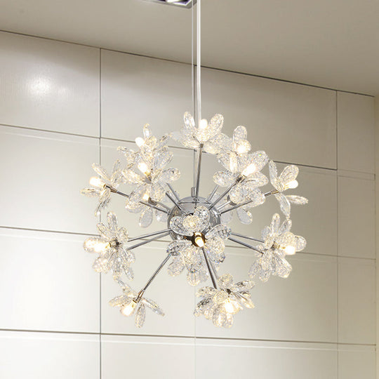 Contemporary Crystal Starburst Ceiling Light Fixture - Chrome/Gold Chandelier Pendant Light - Multi-Head - Various Width Options