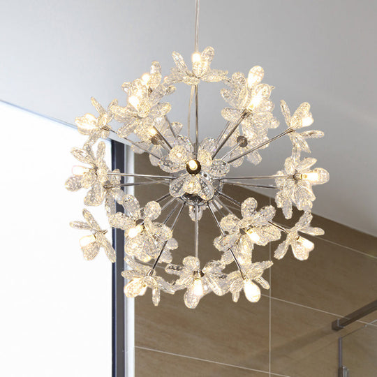 Contemporary Crystal Starburst Ceiling Light Fixture - Chrome/Gold Chandelier Pendant Light - Multi-Head - Various Width Options