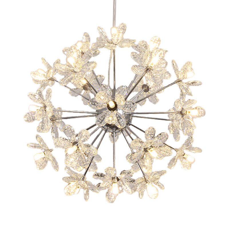 Contemporary Crystal Starburst Ceiling Light Fixture - Chrome/Gold Chandelier Pendant Light - Multi-Head - Various Width Options