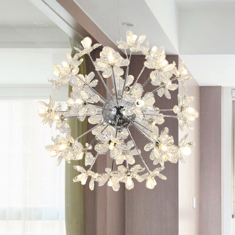 Contemporary Crystal Starburst Ceiling Light Fixture - Chrome/Gold Chandelier Pendant Light - Multi-Head - Various Width Options