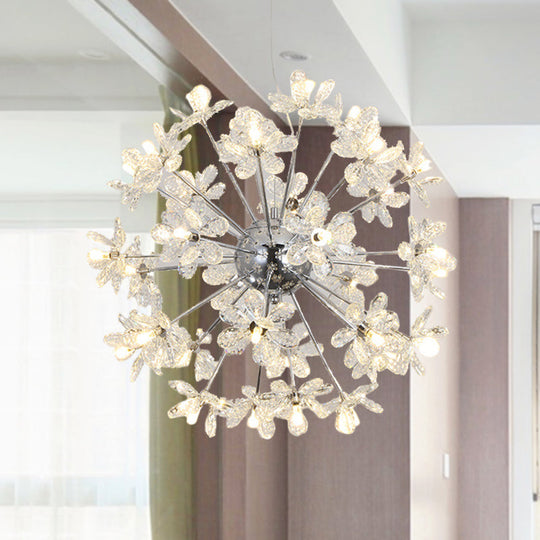Contemporary Crystal Starburst Ceiling Light Fixture - Chrome/Gold Chandelier Pendant Light - Multi-Head - Various Width Options