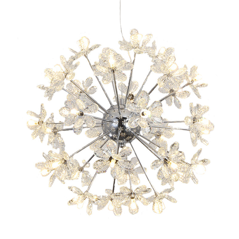 Contemporary Crystal Starburst Ceiling Light Fixture - Chrome/Gold Chandelier Pendant Light - Multi-Head - Various Width Options