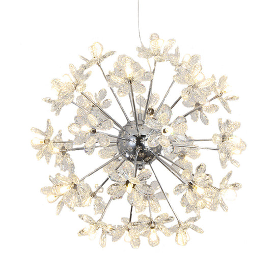 Contemporary Crystal Starburst Ceiling Light Fixture - Chrome/Gold Chandelier Pendant Light - Multi-Head - Various Width Options