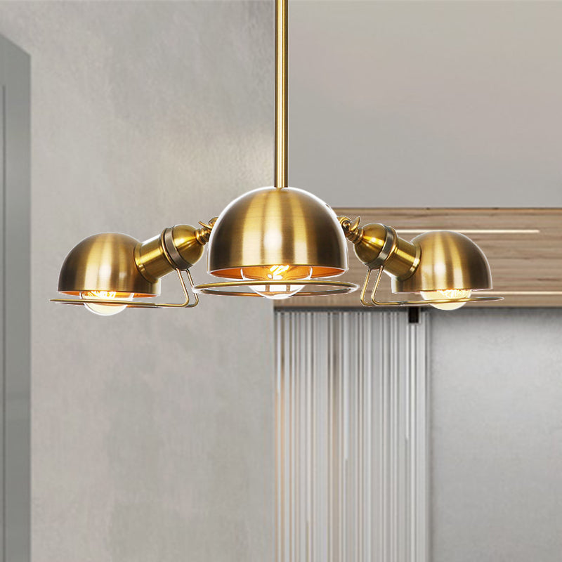 Suspension en forme de dôme de style industriel avec cadre en fil de fer, 3 ampoules, finition noire/laiton