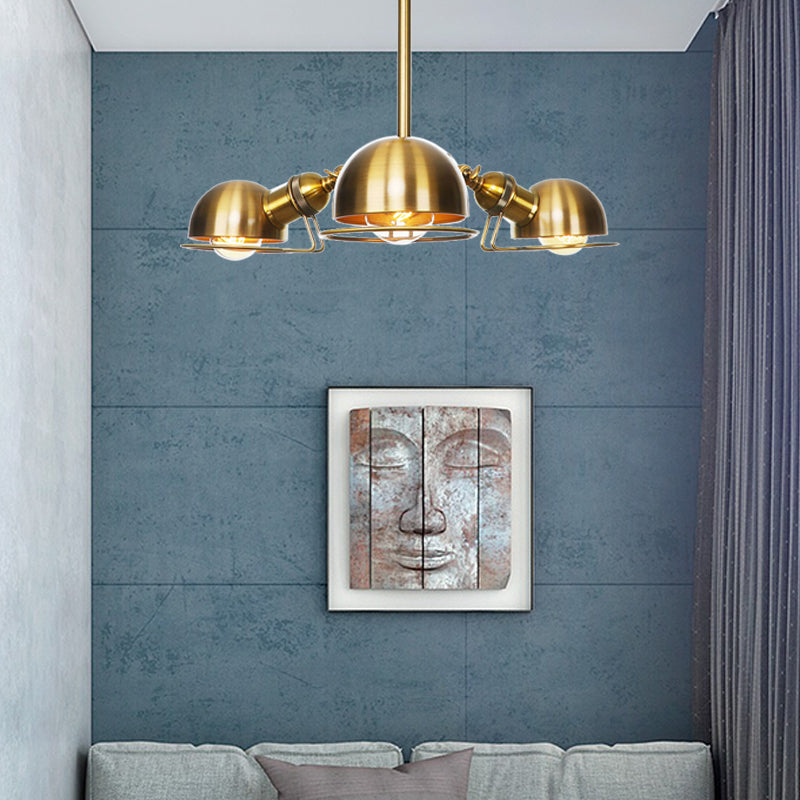 Suspension en forme de dôme de style industriel avec cadre en fil de fer, 3 ampoules, finition noire/laiton