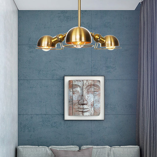 Suspension en forme de dôme de style industriel avec cadre en fil de fer, 3 ampoules, finition noire/laiton