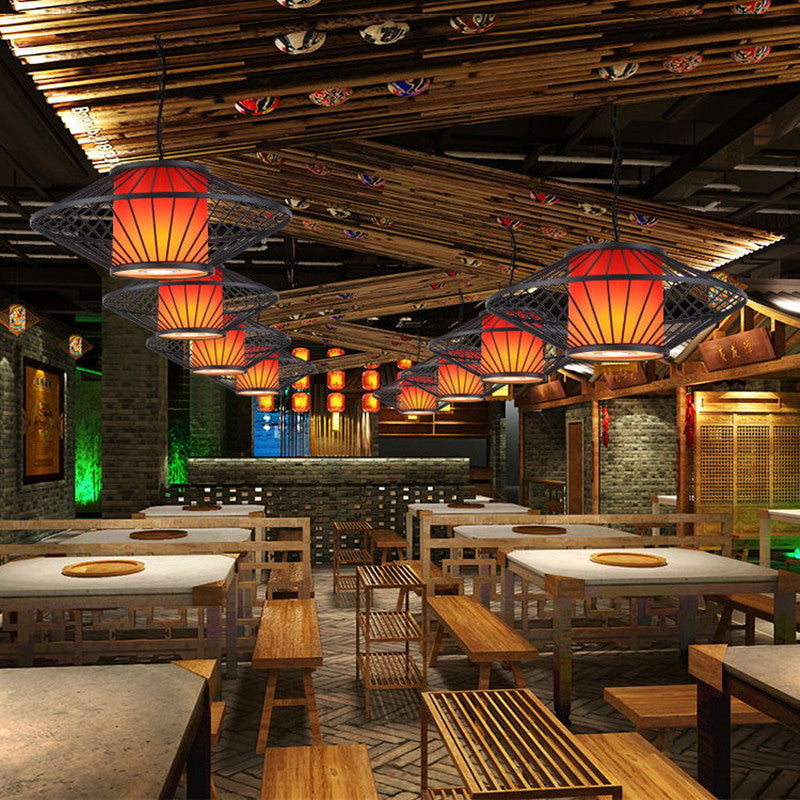 16/19.5/23.5 Single Fabric Pendulum Pendant Ceiling Lamp - Red/Yellow Cylindrical Design With Black