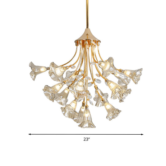 Modernist Gold Pendant Chandelier with Crystal Branches - 16 Bulbs - Dining Room Lighting Kit