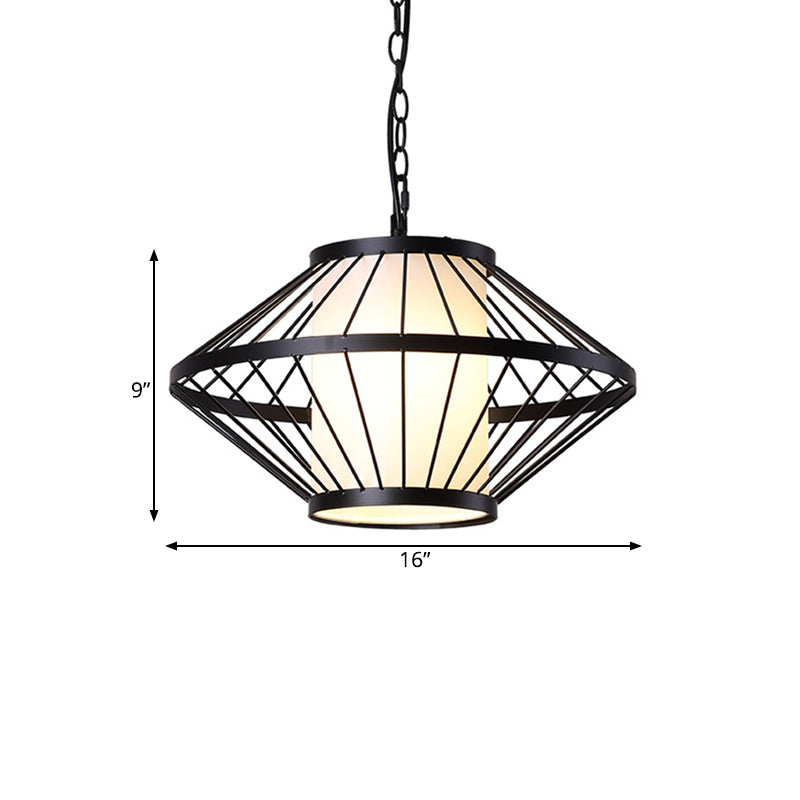 Black Iron Cage Pendant Light - Traditional Hanging Lamp With Single Bulb 16/19.5/23.5 Wide