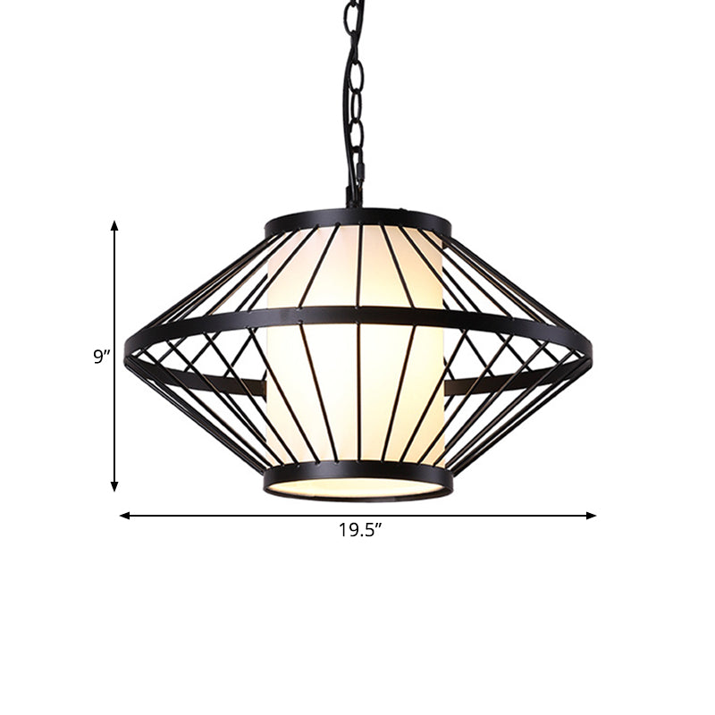 Black Iron Cage Pendant Light - Traditional Hanging Lamp With Single Bulb 16/19.5/23.5 Wide