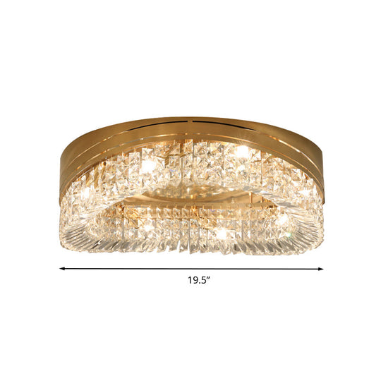 Traditional Beveled Crystal Ceiling Light with 6 Gold Flush Bulbs