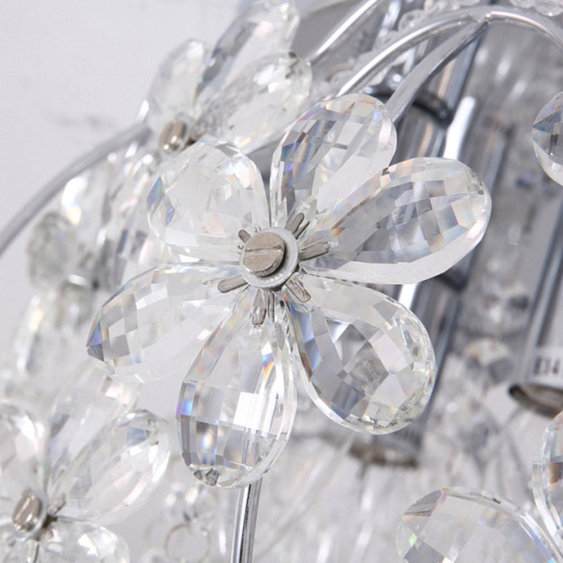 Contemporary Flower Flush Crystal Ceiling Lamp for Bedroom - 6 Heads