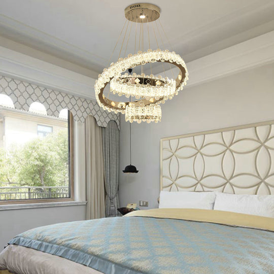 Modernist LED Crystal Chandelier - Nickel Finish, Circular Design