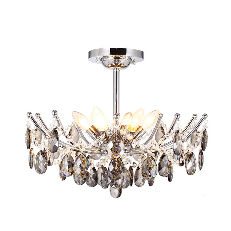 Contemporary Chrome Droplet Chandelier: 6-Head Crystal Hanging Lamp