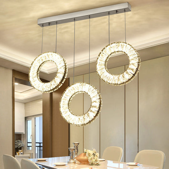 Round Cluster Pendant Light With Crystal Accents - 3 Bulbs Nickel Finish