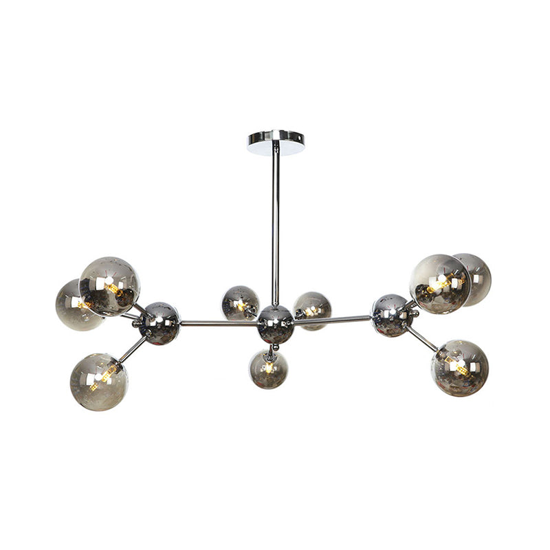 Industrial Style Hanging Chandelier Light - 13"/27.5"/34" W Orbit Shade - Amber/Clear/Smoke Gray Glass - 3/9/12 Lights