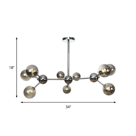 Industrial Style Hanging Chandelier Light - 13"/27.5"/34" W Orbit Shade - Amber/Clear/Smoke Gray Glass - 3/9/12 Lights