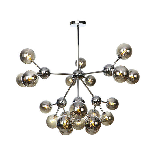 Industrial Style Hanging Chandelier Light - 13"/27.5"/34" W Orbit Shade - Amber/Clear/Smoke Gray Glass - 3/9/12 Lights