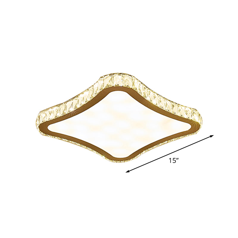 Modern Chrome Crystal LED Ceiling Fixture - Square Beveled Design, Flush Mount Lighting (11"/15"/19.5" W)