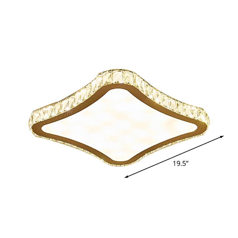 Modern Chrome Crystal Led Ceiling Fixture - Square Beveled Design Flush Mount Lighting (11/15/19.5
