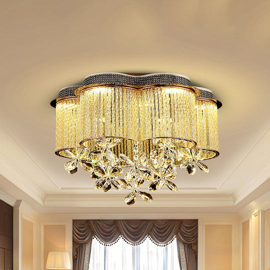 Scalloped Ceiling Mount Light Fixture - Modern Clear Crystal Glass LED Flushmount in Gold for Bedroom Lighting