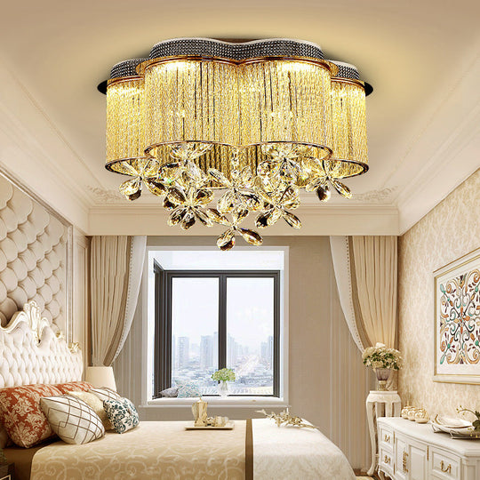 Scalloped Ceiling Mount Light Fixture - Modern Clear Crystal Glass LED Flushmount in Gold for Bedroom Lighting
