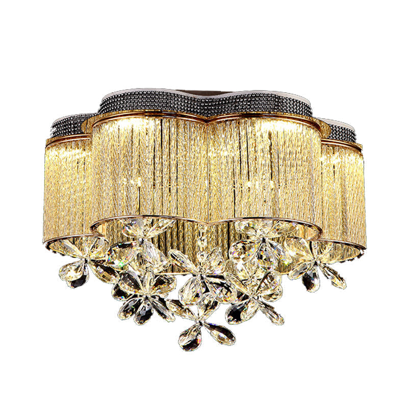 Scalloped Ceiling Mount Light Fixture - Modern Clear Crystal Glass LED Flushmount in Gold for Bedroom Lighting