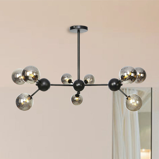 Industrial Living Room Chandelier Lamp With Sputnik Design And Amber/Clear/Smoke Gray Glass - 3/9/12