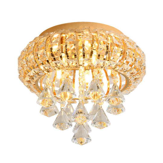 Gold Modern Round Ceiling Light with 5 Hand-Cut Crystal Heads - Flush Mount Lamp for Foyer