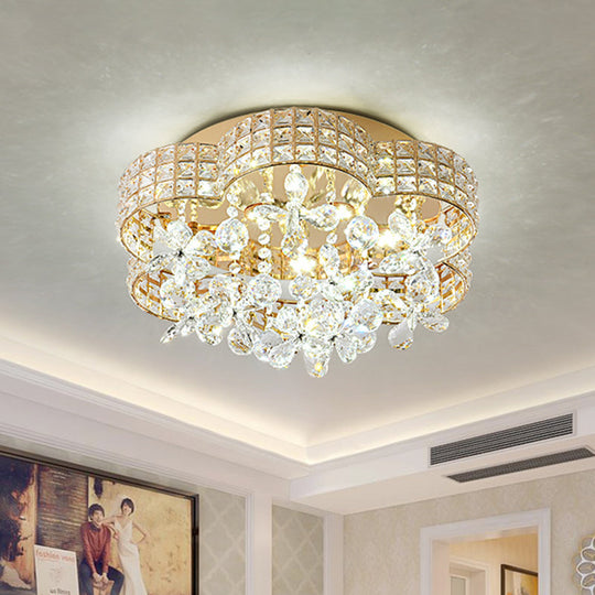 Scallop Crystal Led Ceiling Light In Gold - Modern Flush Mount Lamp For Bedroom / White