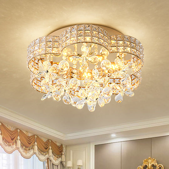 Scallop Crystal LED Ceiling Light in Gold - Modern Flush Mount Lamp for Bedroom