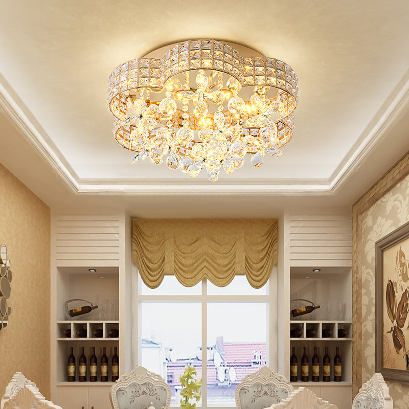 Scallop Crystal LED Ceiling Light in Gold - Modern Flush Mount Lamp for Bedroom