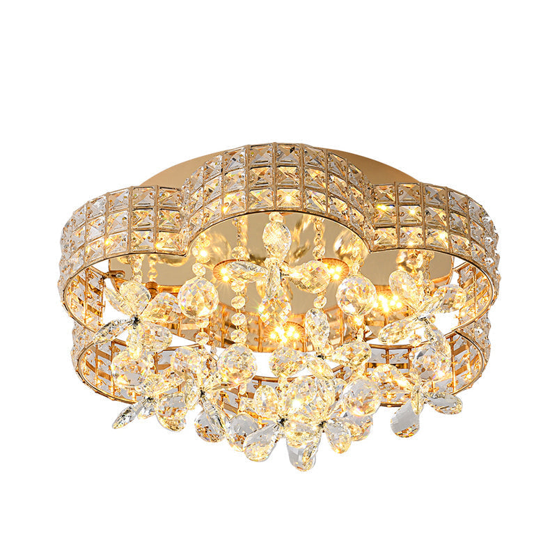 Scallop Crystal LED Ceiling Light in Gold - Modern Flush Mount Lamp for Bedroom