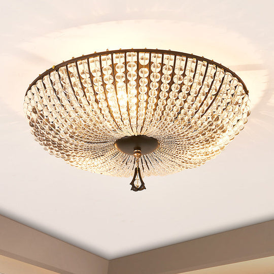 Modern Clear K9 Crystal Bowl Ceiling Lamp - 3 Lights, Black Flush Mount for Bedroom Lighting