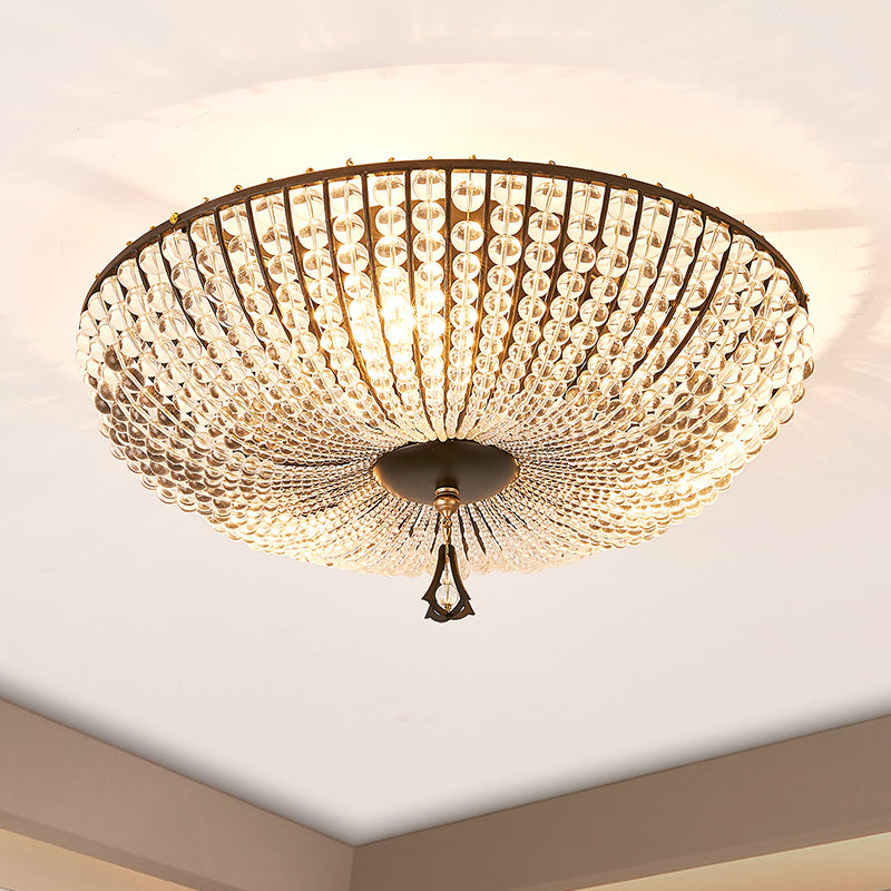 Modern Clear K9 Crystal Bowl Ceiling Lamp - 3 Lights Black Flush Mount For Bedroom Lighting