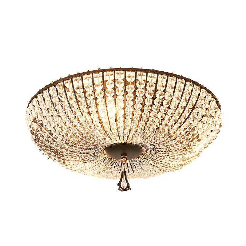 Modern Clear K9 Crystal Bowl Ceiling Lamp - 3 Lights, Black Flush Mount for Bedroom Lighting