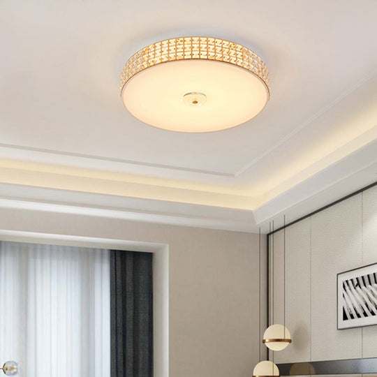 Minimalist Silver K9 Crystal Drum Flush Mount LED Ceiling Light - Perfect for Bedroom 12"/16"/19.5" Wide