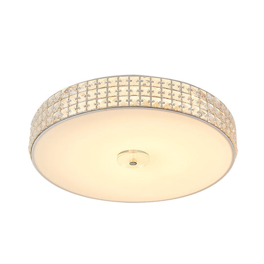 Minimalist Silver K9 Crystal Drum Flush Mount LED Ceiling Light - Perfect for Bedroom 12"/16"/19.5" Wide