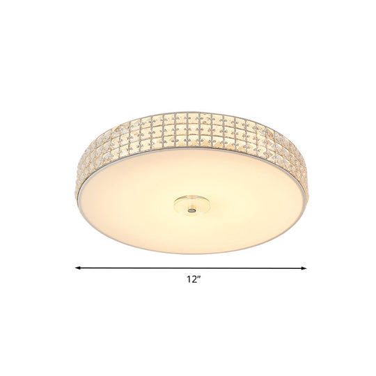 Minimalist Silver K9 Crystal Drum Flush Mount LED Ceiling Light - Perfect for Bedroom 12"/16"/19.5" Wide