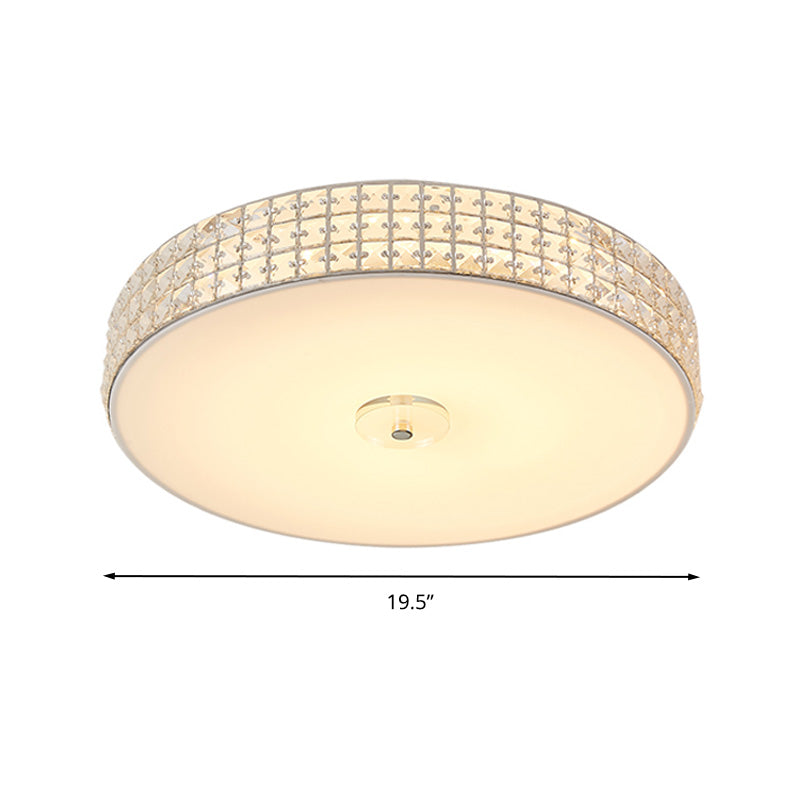 Minimalist Silver K9 Crystal Drum Flush Mount Led Ceiling Light - Perfect For Bedroom 12/16/19.5